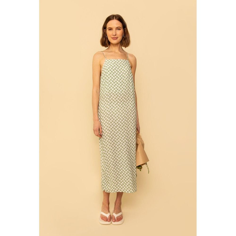 Whimsy + Row Women's Size XL Sage Check Loni Dress New With Tags Green & White